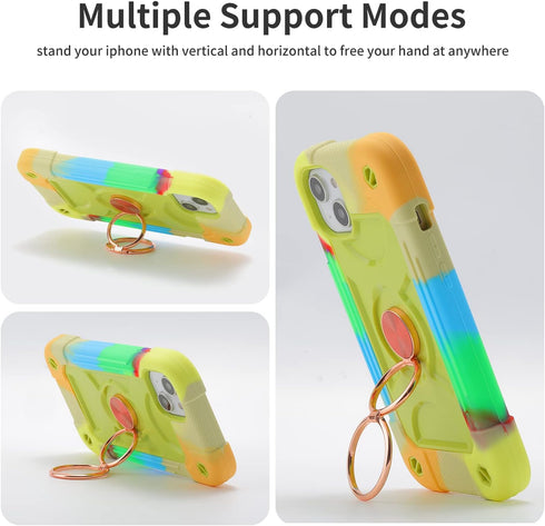 for iPhone 14 Plus Case 6.7 Inch with Ring Stand, with 2 Pack Glass Screen Protector + 1 Pack Camera Lens Protector,Heavy-Duty Shockproof Military...