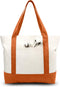 TOPDesign 1-Pack Canvas Tote Bag with an External Pocket, Reusable Grocery Shopping Bag, Top Zipper Closure, Daily Essentials (Orange/Natural)...