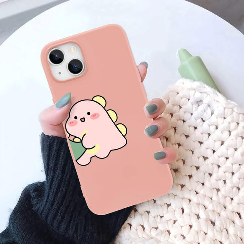 JOYLAND Dinosaur Couple Phone Case for iPhone 13,Pink Liquid Silicone Couple Phone Case Luxury Girly Case,Funny Soft Gel Rubber Full-Body Protecti...