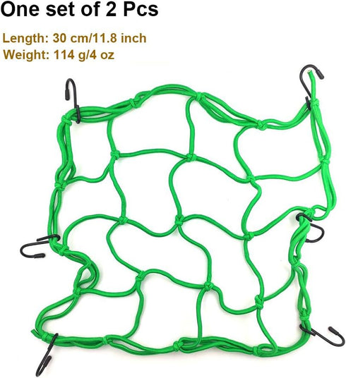 2 PCS Cargo Net,11.8 inch x11.8 inch Rack Elastic Storage Net 6 Adjustable Hooks for Bike Bicycle Motorcycle (Green)...