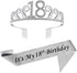 18th Silver Birthday Tiara and Sash Glitter Satin Sash and Crystal Rhinestone Tiara Crown for Happy 18th Birthday Party Supplies Favors Decoration...