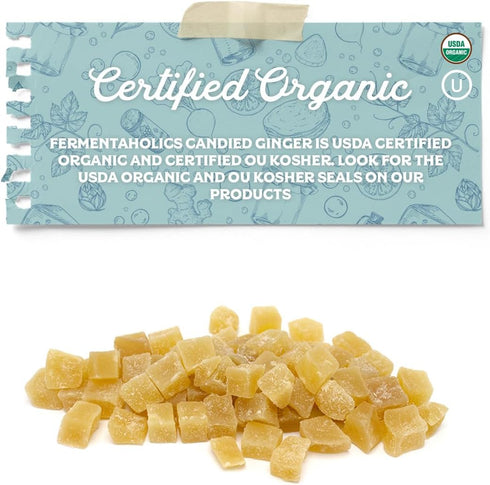 Fermentaholics USDA Certified Organic Dried Candied Ginger 7 oz - Perfect For Secondary Fermentation & Kombucha Flavoring...
