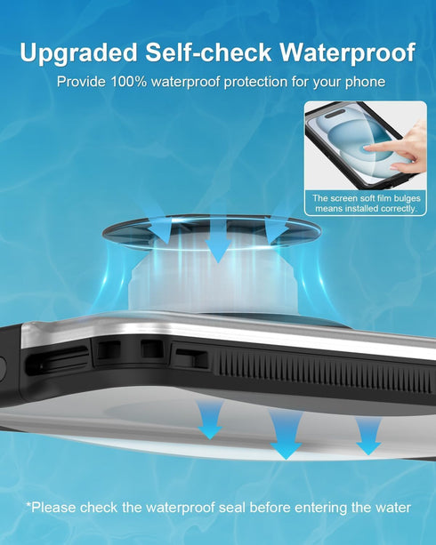 Diving Waterproof Phone Case, Underwater Phone Case for Snorkeling, Universal Self-Check Water Proof Case for iPhone 15 14 13 12 Pro Max Samsung S...