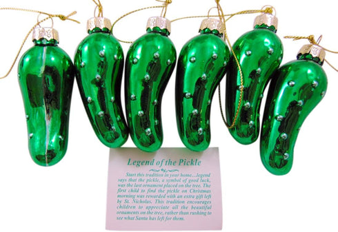 Christmas Pickle Ornament Pack Blown Glass Tree Decoration Gift Boxed, Set of 6...