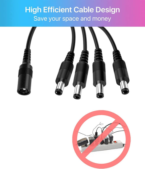 ZOSI 12V 2A 100V-240V US AC to DC Power Supply Adapter & 4-Way Power Splitter Cable for CCTV Home Security Camera Surveillance System...