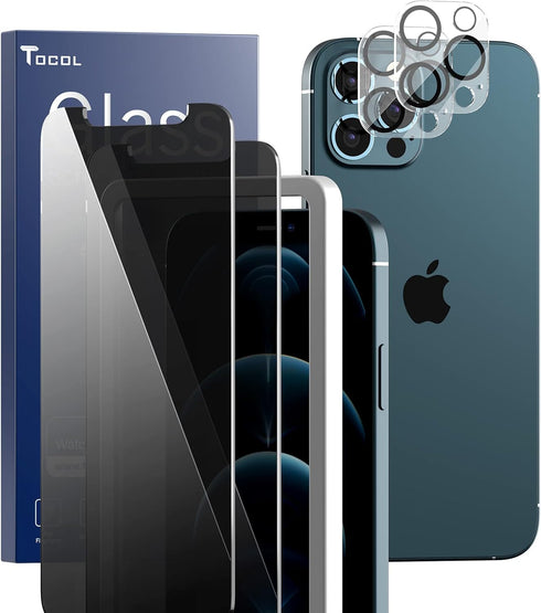 TOCOL 4 Pack Compatible with iPhone 12 Pro Max 6.7 Inch, 2 Pack Privacy Screen Protector and 2 Pack Camera Lens Protector, No Bubbles 9H Hardness ...