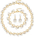 Unicra Pearl Bride Wedding Jewelry Set Crystal Bridal Necklace Bracelet Earrings Sets Rhinestone Choker Necklace Prom Costume Jewelry Set for Wome...