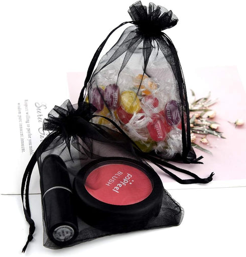 50pcs Organza Bags 3.54''x4.33''(9x11cm) Satin Drawstring Organza Pouch Wedding Party Favor Gift Bag Jewelry Watch Bags -Black...