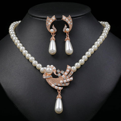 Elegant Brides Pearl Choker Necklace Pearl Drop Dangle Earrings Crystal Rhinestone Choker Wedding Jewelry Set for Brides Bridesmaid...