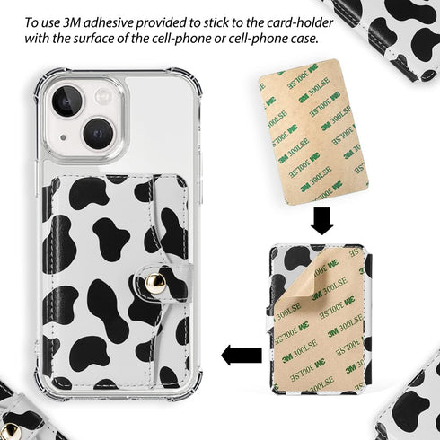 M-Plateau Phone Card Holder, Stick On with Snap Closure 3M Adhesive Leather Phone Wallet Work with iPhone 14 Case and Most Smartphones (Cow Print)...