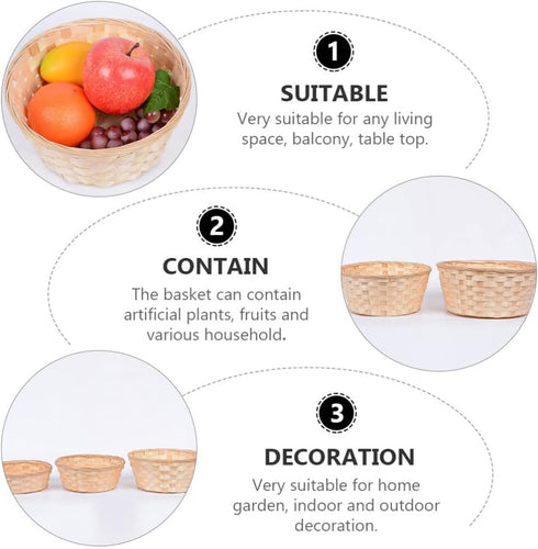 Wooden Berry Baskets 3pcs Mini Woven Basket Round Bread Baskets Fruit Serving Basket Bamboo Storage Organizer Lightweight Food Baskets Candy Gift ...