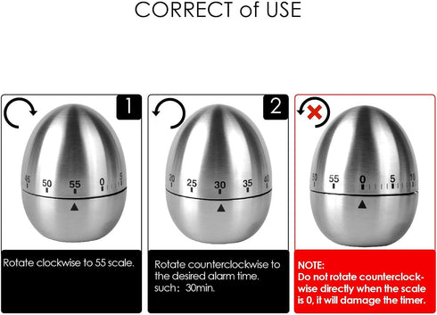 Jayron JR-WG015 Egg Kitchen Timer Stainless Steel Mechanical Rotating Alarm 60 Minutes Count Down Timer for Cooking Learning...