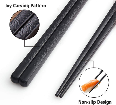 GLAMFIELDS 10-Pairs Fiberglass Chopsticks - sushi Reusable Chop sticks for food, Dishwasher Safe, 9.5 Inches - Black Flower...
