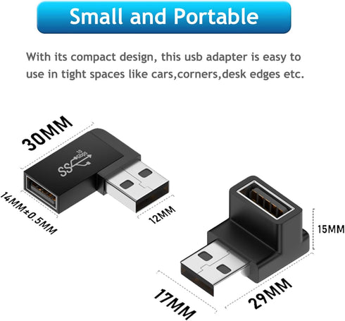 90 Degree USB 3.0 Male to Female Adapter, (4 Pack) Up and Down & Left and Right Angle USB A Extender Connector for PC, Laptop, Hard Drive, Keyboar...