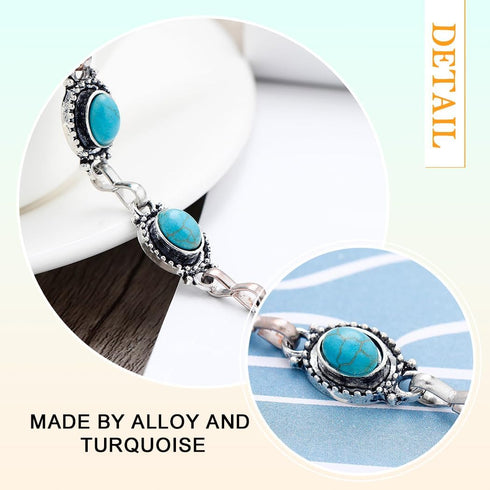 Nicute Boho Turquoise Anklet Silver Vintage Ankle Summer Beach Adjustable Foot Jewelry for Women...