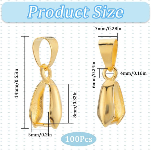 1 Box 100Pcs Pinch Bails Metal Pinch Clip Bail Clasp Dangle Bead Necklace Pendant Connector Brass Pinch Clasp Findings for Jewelry Making Clasps S...