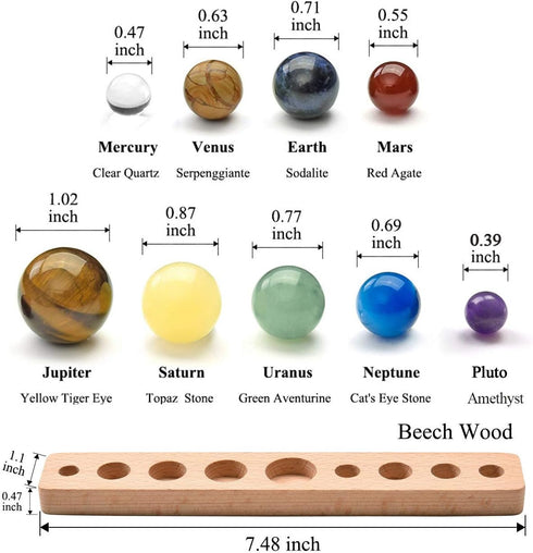 Personalized Master Free Engraving Custom Solar System 9 Planets Natural Gemstones Sphere with Wooden Stand Gift Box Desk Ornaments Home Decoratio...