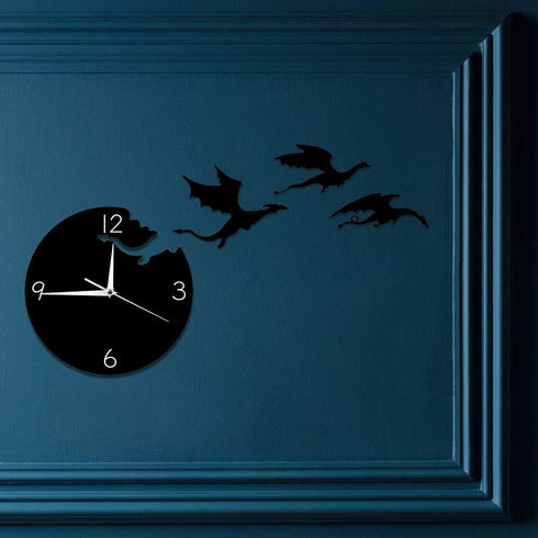 The Geeky Days Magic Flying Angry Fantasy Dragon Wall Clock Abstract Gothic Fairytale Dragon Wall Art Quartz Analog Quiet Decorative Wall Watch...