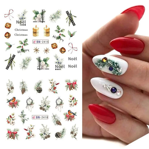 SINSEN Christmas Nail Art Stickers, Winter Nail Decals Water Transfer Xmas Nail Art Supplies Colorful Gingerbread Man Wreath Bell Merry Christmas ...