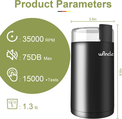 Coffee Grinder, Wancle Electric Coffee Grinder, Quiet Spice Grinder, One Touch Coffee Mill for Beans, Spices and More, with Clean Brush Black...