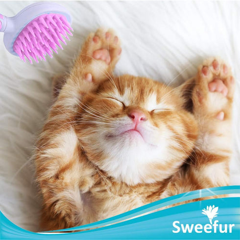 Pet Massage Brush, Soft Silicone Shower Brush for Massage Dogs and Cats- Comfortable Handle Bath Brush for Shedding- Gentle Massage Pet Comb- Pink...