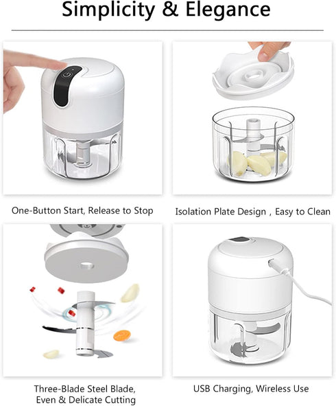 (100+250+350ML) White 3 CUP Cordless Mini Food Chopper,Small Food Processor for Garlic,Nut,Meat...