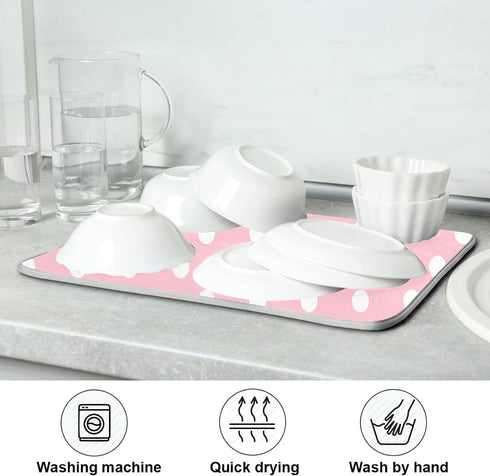 Pink White Polka Dot Dish Drying Mat for Kitchen Counter 18 x 24 Inch Absorbent Microfiber Valentines Dry Dishes Rack Mats Drainer Mat Dish Drying...