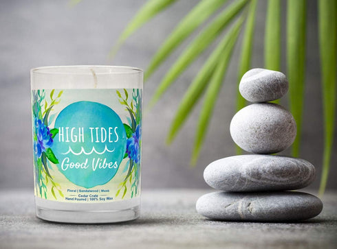 High Tides, Good Vibes | Floral, Sandalwood, Musk Scented Soy Candles | Teal 10 oz Jar Candles | Made in USA | Decorative Aromatherapy | Beach Gif...