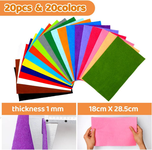 Eppingwin 20 PCS Multi-colored Felt, Soft Felt Sheets, 7"x11.3" Felt Fabric Sheets, Rectangle Felt Sheets with Adhesive Backing,Felt for Crafts...