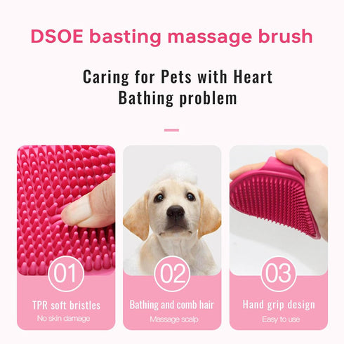 Dog bath brush DSOE dog shmpoo brush massage brush of dog cleaning and beauty set 2 pcs (Tapered brush head, Blue+Yellow)...