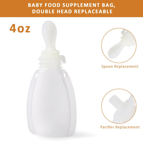Reusable Silicone Baby Food Pouches, BPA-Free Silicone Refillable Baby Food Storage Bag with Spoon and Leak-Proof Attachment Topper, 4oz (White)...