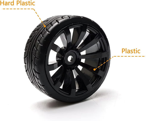 1/10 RC Drift Wheels 12mm Plastic RC Drift Tires & Black 10 Spokes Wheel Rims Pack of 4...