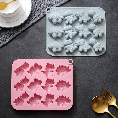 2 Pack Cute Dinosaur Silicone Molds 12 Cavity 3D Dinosaur Themed Baking Mould Tray DIY Baking Tool for Chocolate Cake Dessert Candy Mousse Pastry ...