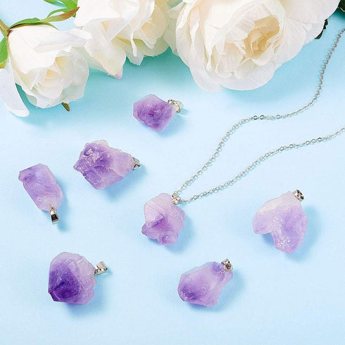 DanLingJewelry 30pcs Natural Amethyst Healing Point Chakra Reiki Nuggets Pendants for Necklace Earrings Bracelet Jewelry Making 12-20x20-26mm...