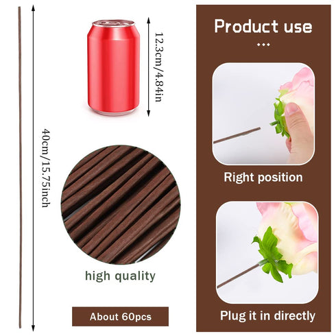 60 Pack Floral Stems Wire for Paper Flower 2 Gauge Brown Flower Stems for Crochet Projects 16 Inch Artificial Brown Crafts Wire Wreath Making Supp...