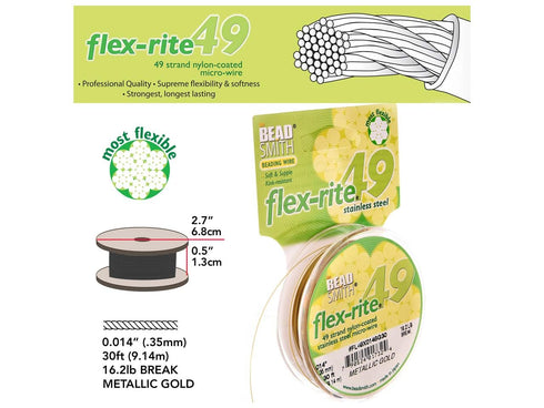 The Beadsmith Flex-Rite Wire – 49 Strand, Nylon Coated, Stainless Steel Beading Wire – Gold Color, 014” Diameter, 30-foot spool – Flexible Wire fo...