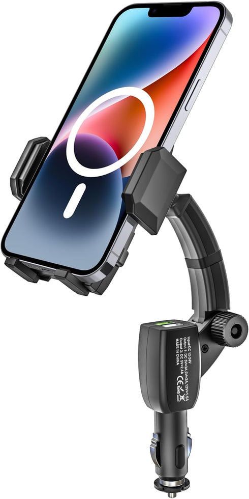 Cigarette Lighter Car Phone Holder Charger, Dual USB Fast Charging Cell Phone Mount for Car Charger with Adjustable Arm & 360° Rotating Car Mount ...