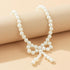 3PCS Silver Pearl Bow Necklace Bow Stud Earrings Jewelry Set for Women,Cute Bowknot Pearl Choker Necklace Stud Drop Earrings Bow Bracelet Set Gift...