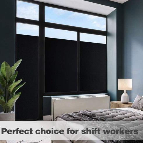 Static Cling Total Blackout Window Film 100% UV Blocking Window Darkening Film Black Opaque Privacy Window Tint Removable Plastic Glass Covering (...