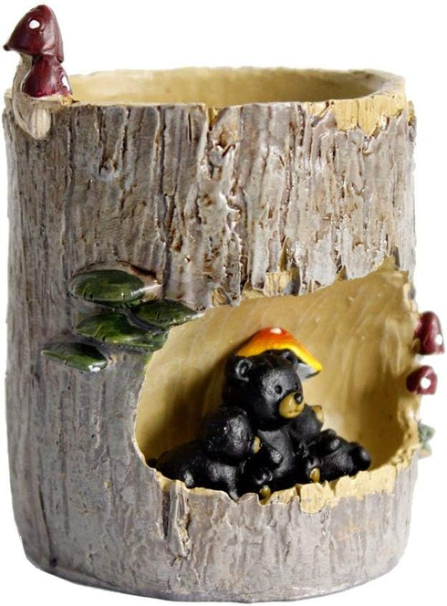 Flower Pot Succulent Planters Tree Hole Pots Resin Flower Plant Pot Office Home Garden Decoration (Bear)...