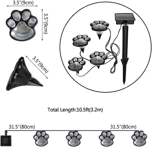 LED Paw Print Solar Lights, Set of 4 Dog,Cat,Puppy Animal Garden Lights Paw Lamp for Pathway,Lawn,Yard,Outdoor Decorations-Solar Paw(White)...