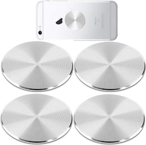 SALEX Phone Metal Plates 4 Pack for Magnetic Car Mount. Kit of 4 Clear Silver Round 3M Adhesive Discs Without Holes for Case Back. Strong Circular...