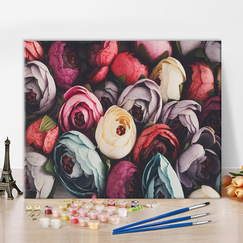 TISHIRON Paint by Numbers for Adults, Beautiful Flowers Paint by Numbers, 16X20 Inch Flameless Blossom Floristic Painting by Number with Paint Bru...