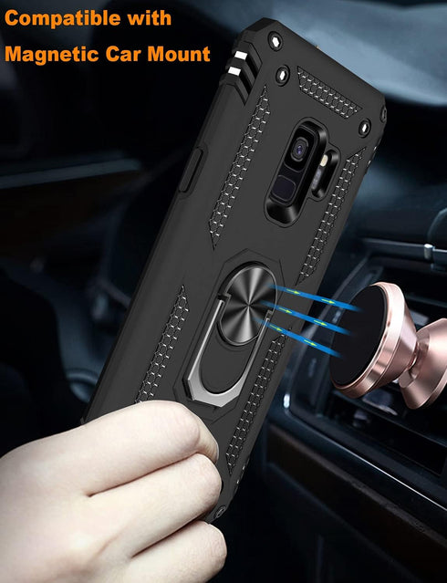 IKAZZ for Galaxy S9 Case,Military Grade Shockproof Heavy Duty Protective Phone Cover Pass 16ft Drop Test with Magnetic Kickstand Black...
