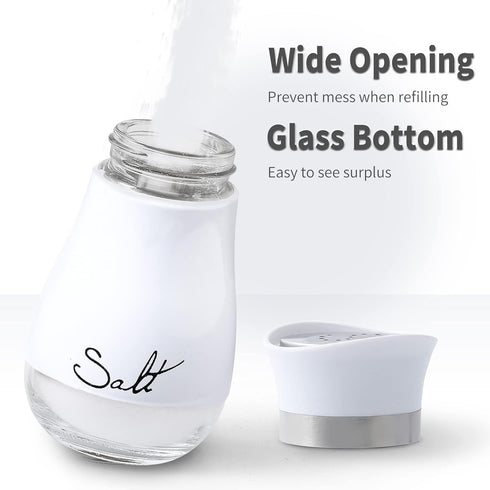 Lonffery Salt and Pepper Shakers Set - Salt Containers for Gifts, Kitchen Decor, Home, RV, Camp, BBQ, 4 oz Farmhouse Spice Dispenser with Glass Bo...