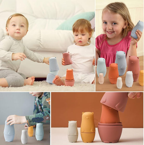 OESSUF 8 Pieces Silicone Nesting Dolls Russian Matryoshka Doll Easter Toys Montessori Educational Toy for Kid Boys Girls Bears Stacking Nesting To...
