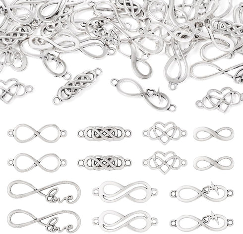 Pandahall 42Pcs Infinity Symbol Connectors Charms Alloy Heart Infinity Link Charms 7 Styles Tibetan Style Pendants for DIY Bracelet Necklace Jewel...