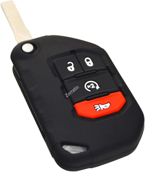Silicone Remote Key Fob Case Covers Protectors for Jeep Wrangler Rubicon 392 JL JLU Wagoneer Gladiator JT Flip Fold Remote...