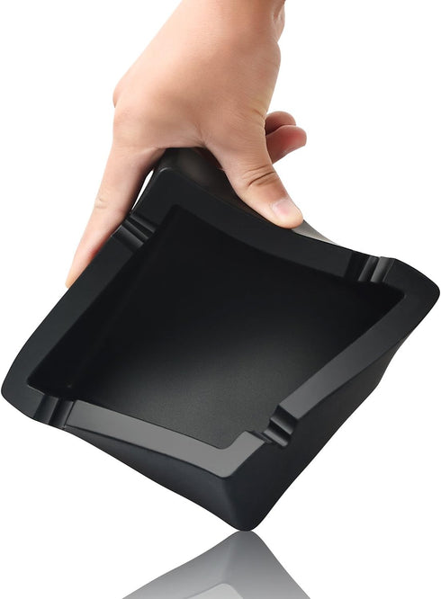 Cigar Ashtray Big Ashtrays for Cigarettes Outdoors Patio Large Black 4 Dual-use Rest Unbreakable Silicone Cigar Cigarette Ashtray for Outside/Indo...