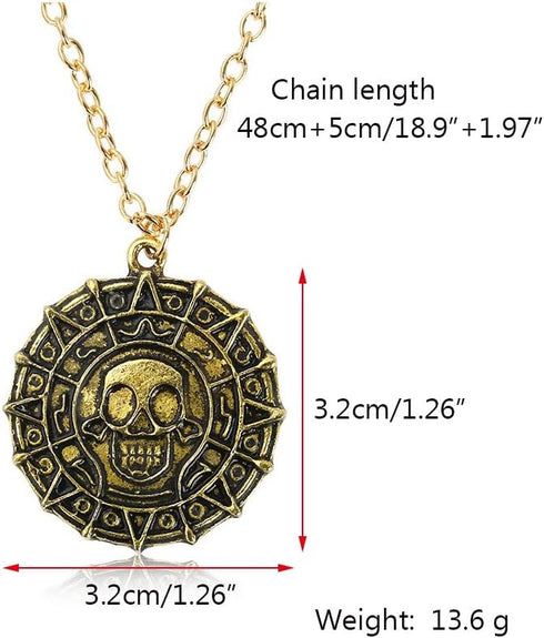 Mystart Pack of 3 Pirates of The Caribbean Necklace Aztec Skull Coin Medallion Necklace...